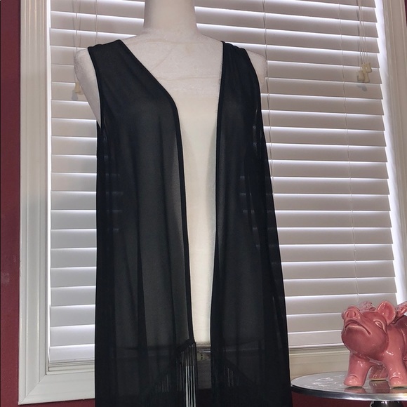 Naked Zebra Black chiffon “sweater”/ fringe trim. - Picture 3 of 6
